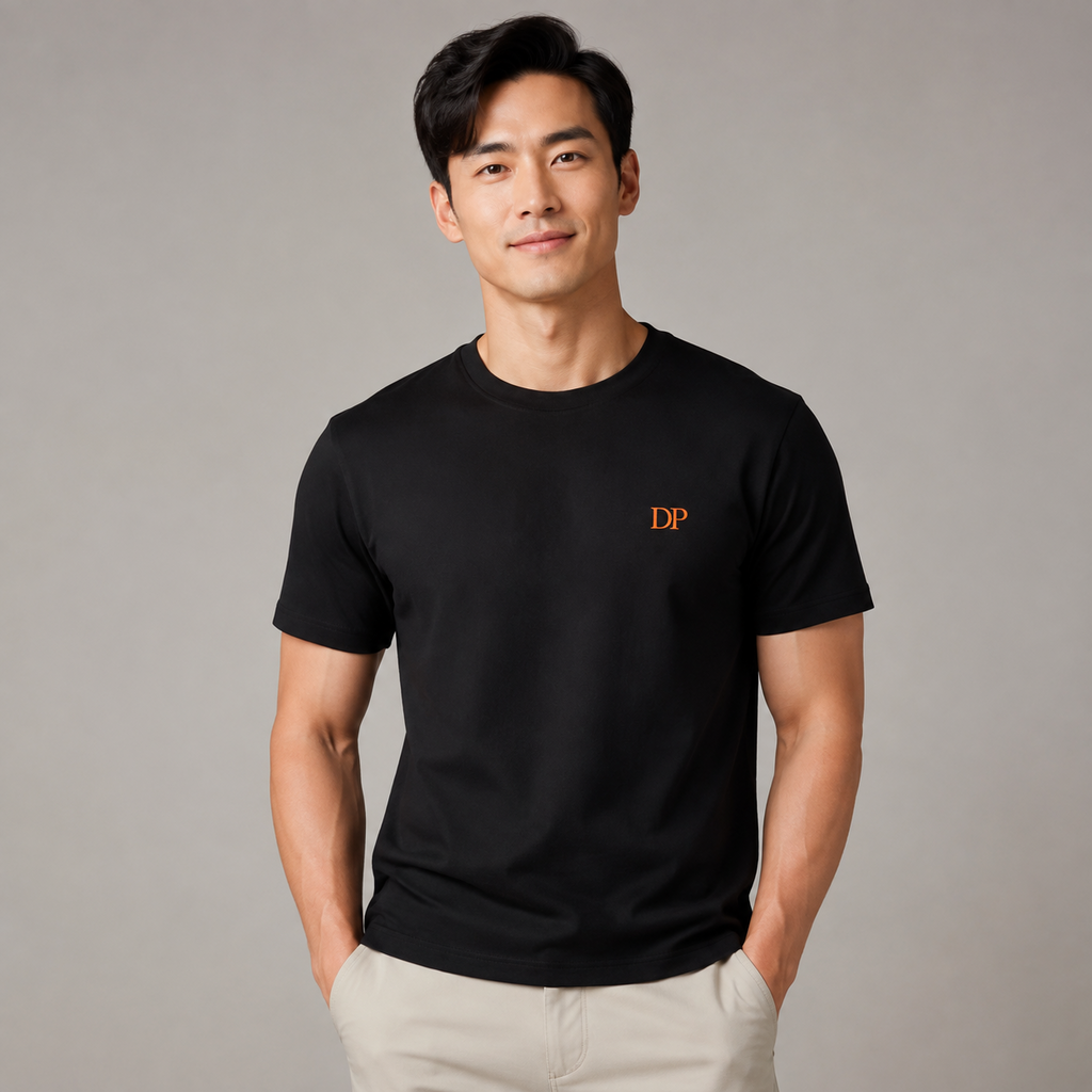นายแบบเอเชียสวมเสื้อยืดสกรีน DTF Deltapolo
