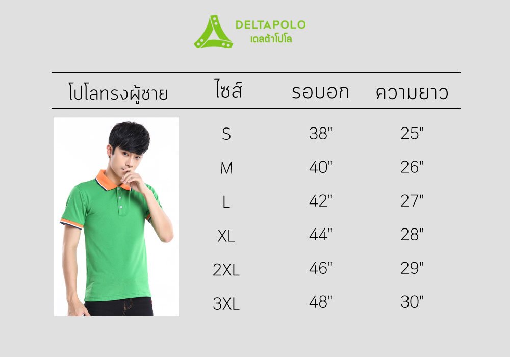 ตารางไซซ์เสื้อโปโลผู้ชาย